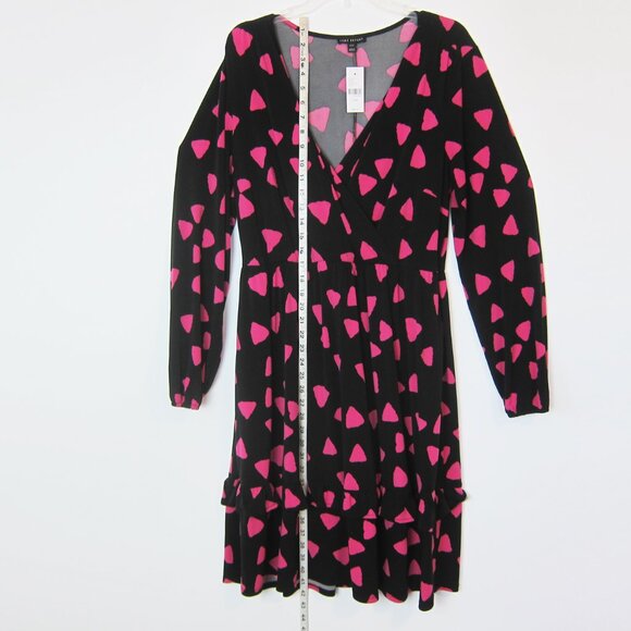 Lane Bryant Fit & Flare Dress 14/16 Black Pink Pockets V-neck Long Sleeves NEW - Picture 10 of 11